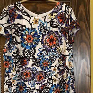 betsey johnson ivory floral short sleeve dress size 12